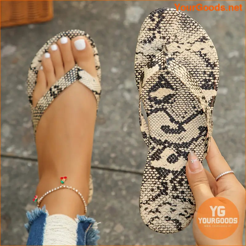 Womens Snakeskin Flip Flops Lightweight Summer Beach Shoes - YourGoods Online Shop