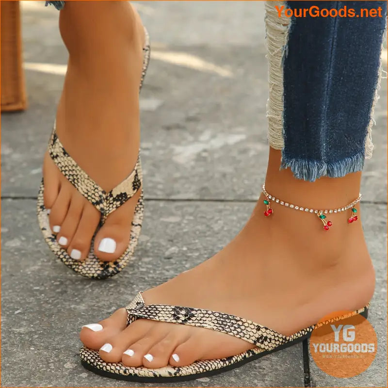 Womens Snakeskin Flip Flops Lightweight Summer Beach Shoes - YourGoods Online Shop