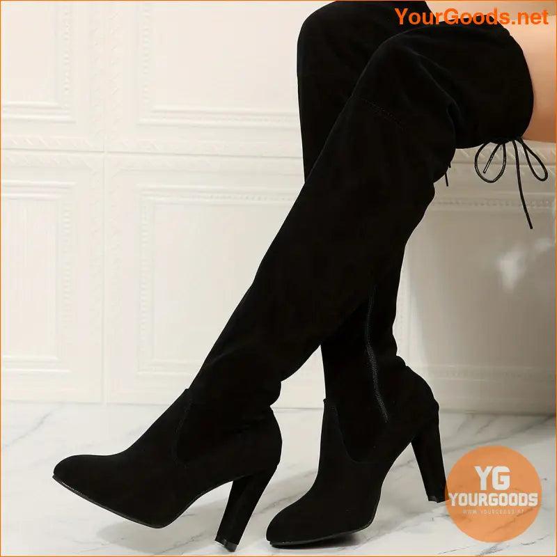 Womens Solid Color LaceUp Over The Knee Boots - YourGoods Online Shop