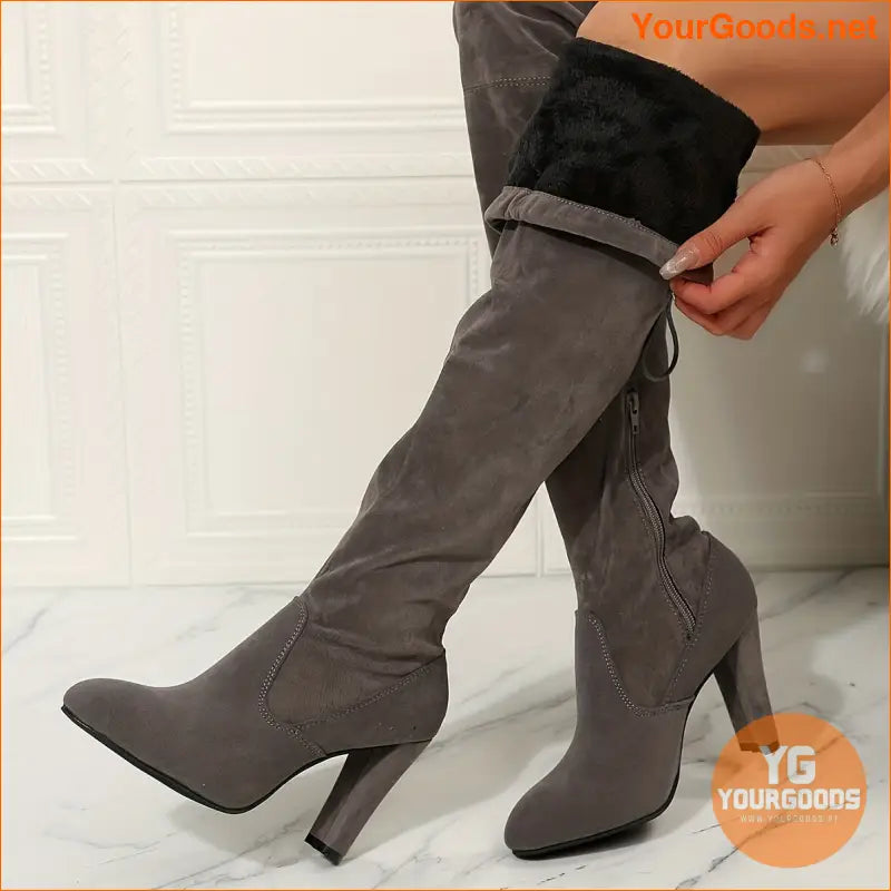 Womens Solid Color LaceUp Over The Knee Boots - YourGoods Online Shop