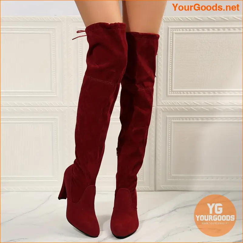 Womens Solid Color LaceUp Over The Knee Boots - YourGoods Online Shop