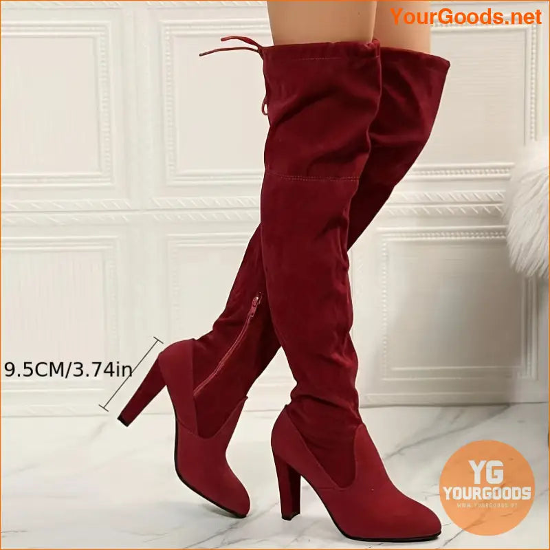 Womens Solid Color LaceUp Over The Knee Boots - YourGoods Online Shop