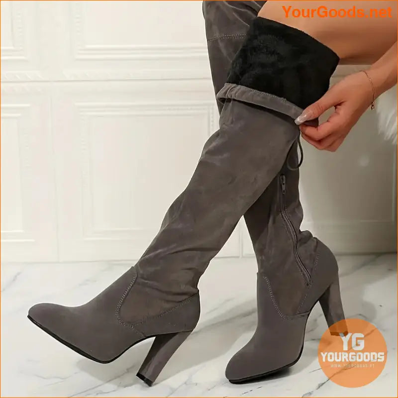 Womens Solid Color Over The Knee Heeled Boots - YourGoods Online Shop