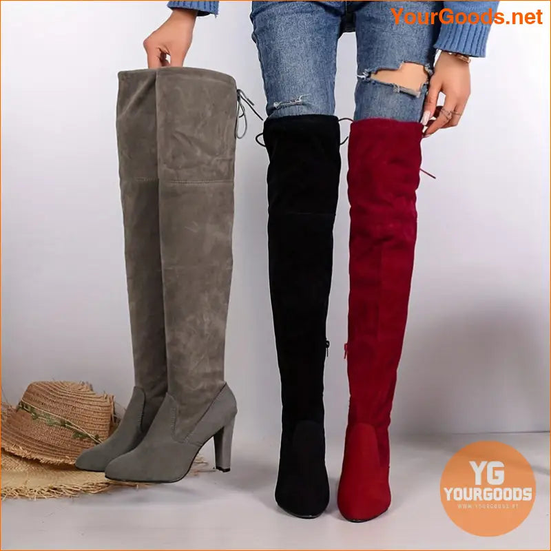 Womens Solid Color Over The Knee Heeled Boots - YourGoods Online Shop