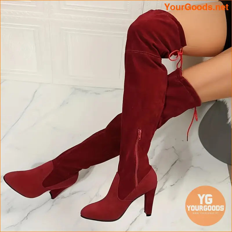 Womens Solid Color Over The Knee Heeled Boots - YourGoods Online Shop