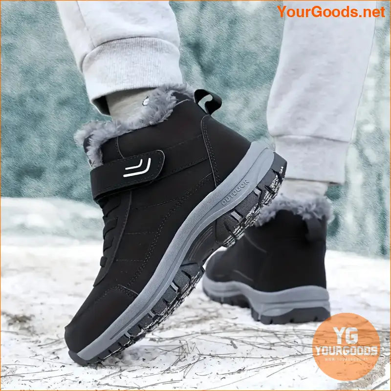 Women's Solid Color Sneakers, High-top Velvet Warm Fuzzy Soft Sole Shoes, Winter Non-slip Comfy Shoes - YourGoods Online Shop