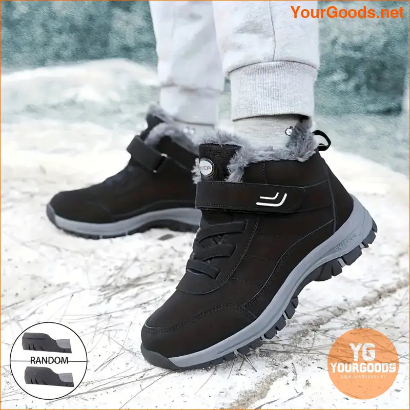 Women's Solid Color Sneakers, High-top Velvet Warm Fuzzy Soft Sole Shoes, Winter Non-slip Comfy Shoes - YourGoods Online Shop