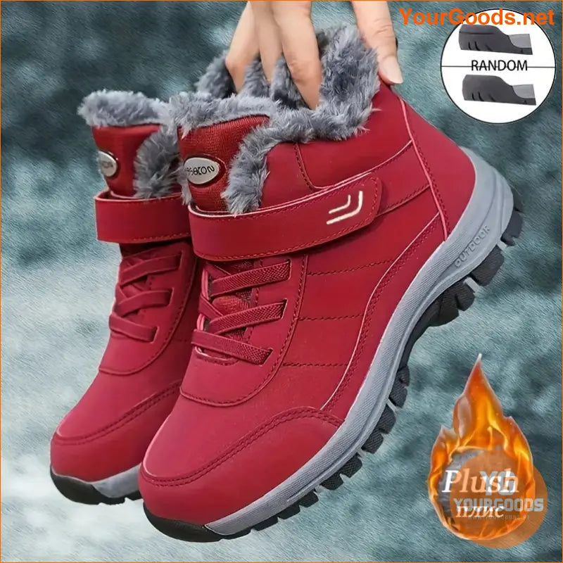 Women's Solid Color Sneakers, High-top Velvet Warm Fuzzy Soft Sole Shoes, Winter Non-slip Comfy Shoes - YourGoods Online Shop