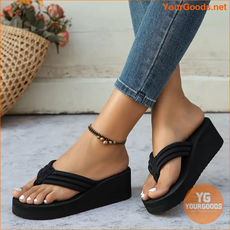 Womens Solid Color Wedge Flip Flop Sandals - YourGoods Online Shop