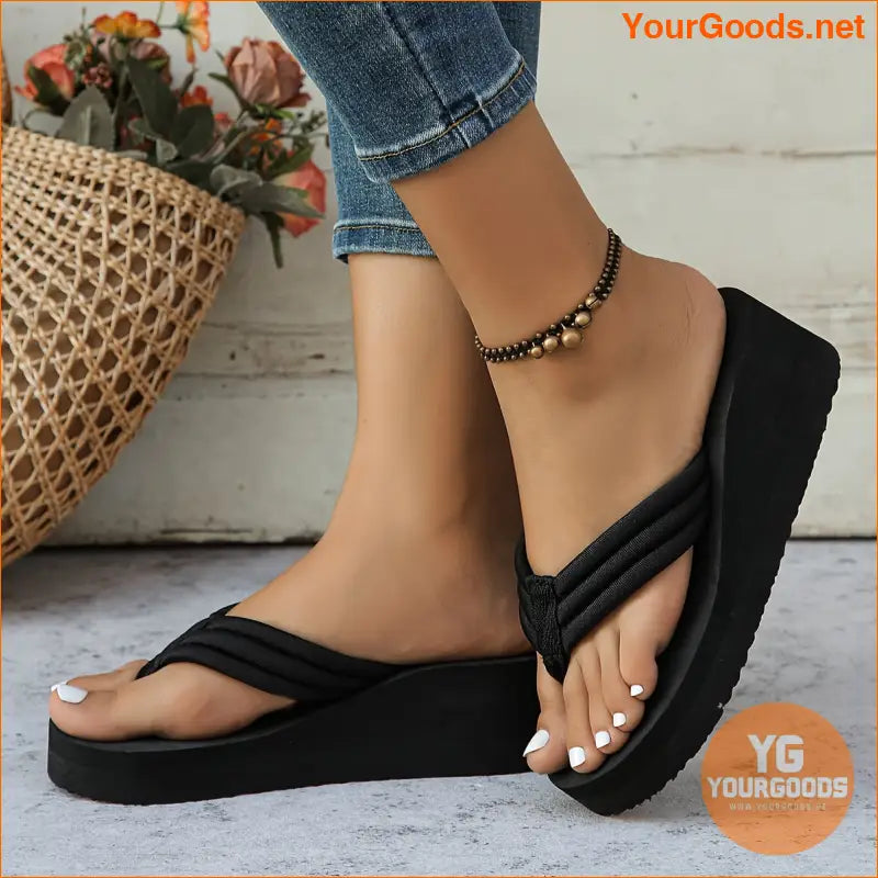 Womens Solid Color Wedge Flip Flop Sandals - YourGoods Online Shop