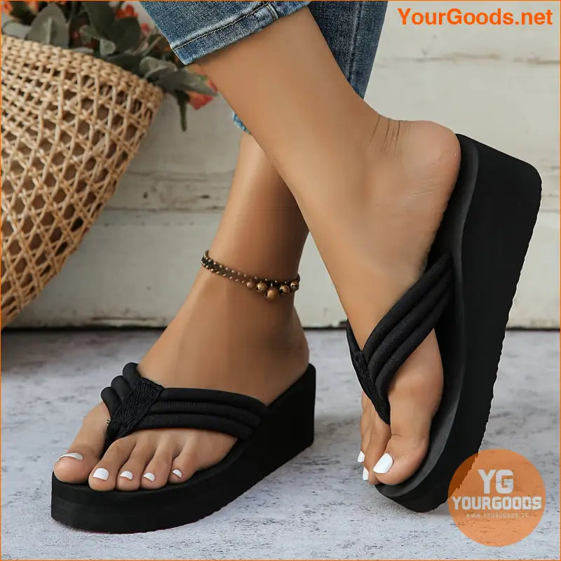 Womens Solid Color Wedge Flip Flop Sandals - YourGoods Online Shop