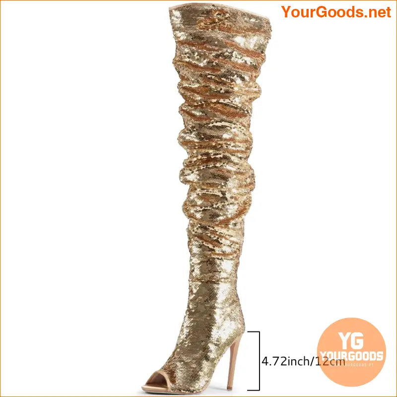 Womens Sparkle Sequins Stiletto Thigh High Boots - YourGoods Online Shop