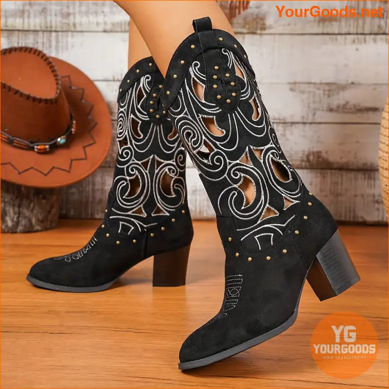 Womens Sporty Western KneeHigh Velvet Cowboy Boots - YourGoods Online Shop