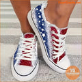 Women's Stars Print Flat Sneakers, Casual Low Top Canvas Skate Shoes, Lightweight Walking Shoes For Independence Day - YourGoods Online Shop