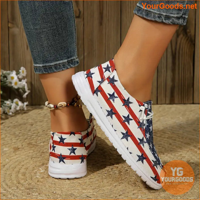 Womens Stars Stripes Canvas Loafers Lightweight Breathable Flats - YourGoods Online Shop