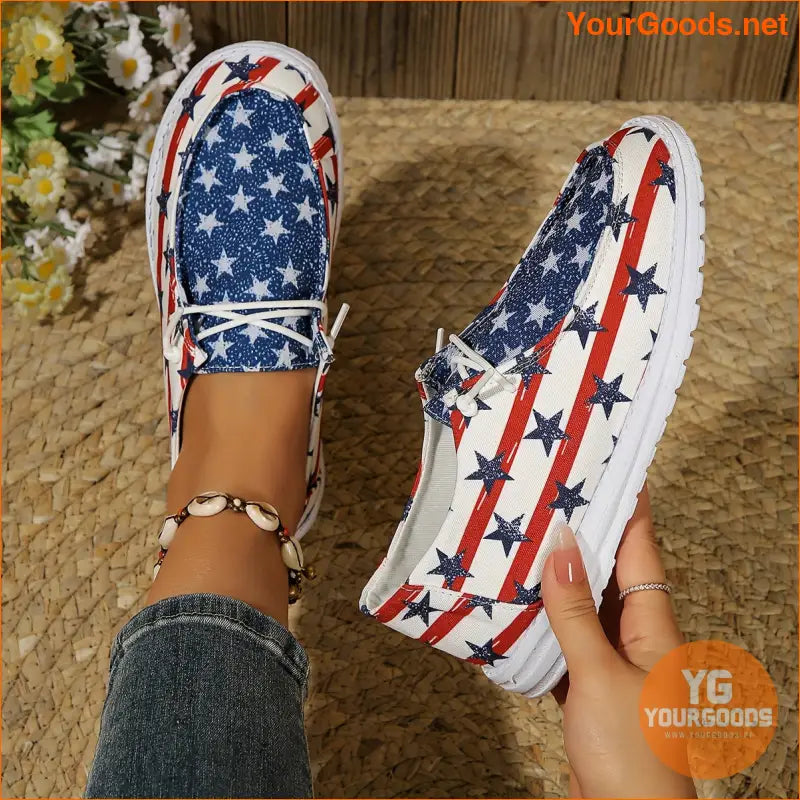 Womens Stars Stripes Canvas Loafers Lightweight Breathable Flats - YourGoods Online Shop