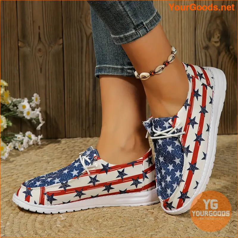 Womens Stars Stripes Canvas Loafers Lightweight Breathable Flats - YourGoods Online Shop