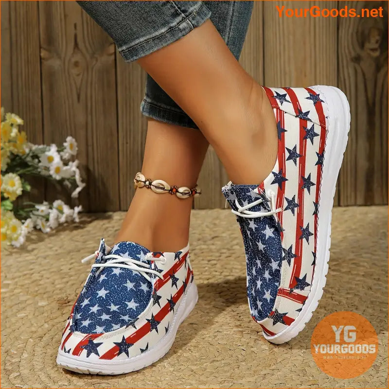 Womens Stars Stripes Canvas Loafers Lightweight Breathable Flats - YourGoods Online Shop