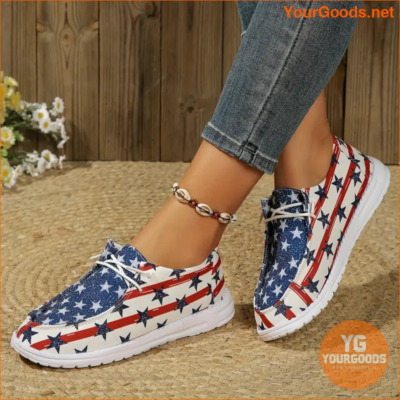 Womens Stars Stripes Canvas Loafers Lightweight Breathable Flats - YourGoods Online Shop