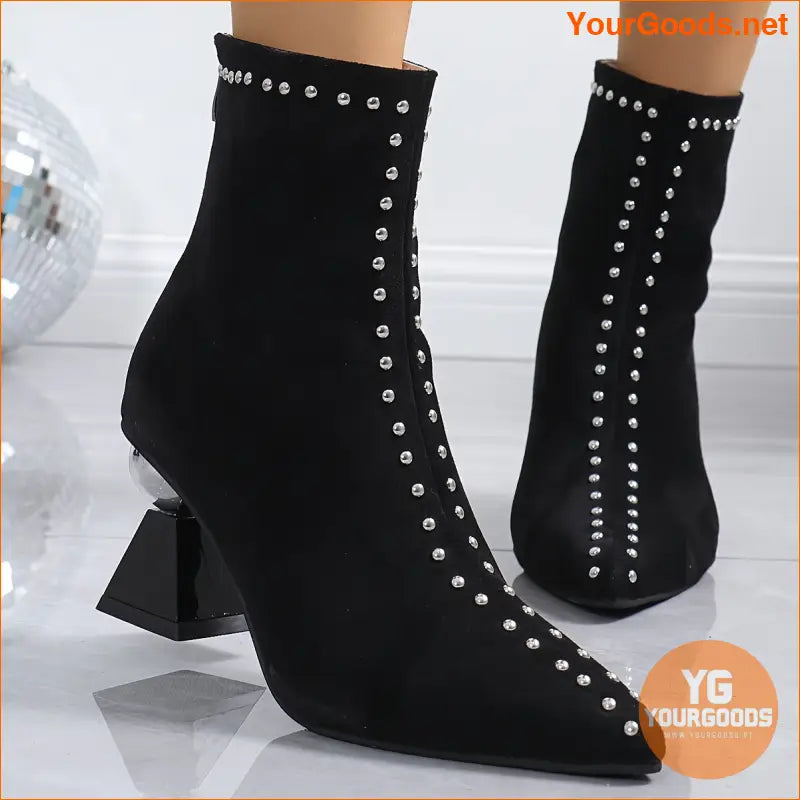 Womens Studded Pattern Zippered Block Heel Ankle Boots - YourGoods Online Shop