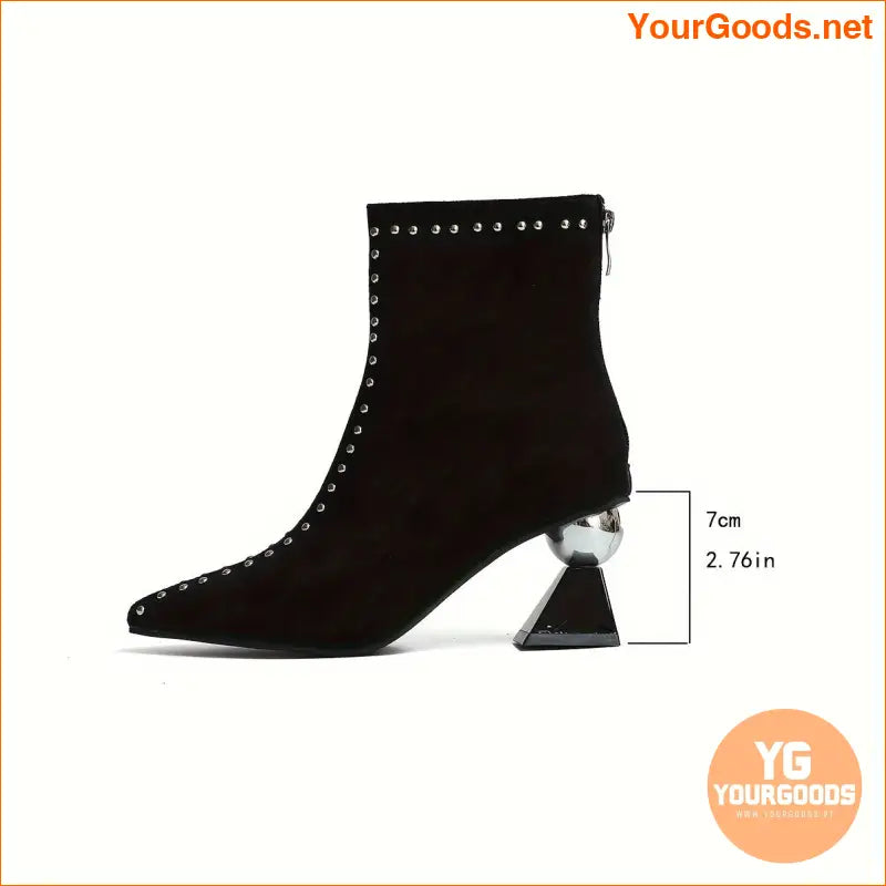 Womens Studded Pattern Zippered Block Heel Ankle Boots - YourGoods Online Shop