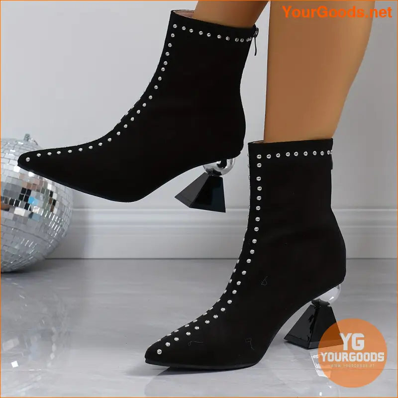 Womens Studded Pattern Zippered Block Heel Ankle Boots - YourGoods Online Shop