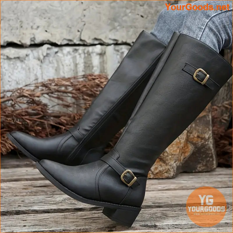 Womens Stylish Chunky Heel Buckle Boots - YourGoods Online Shop