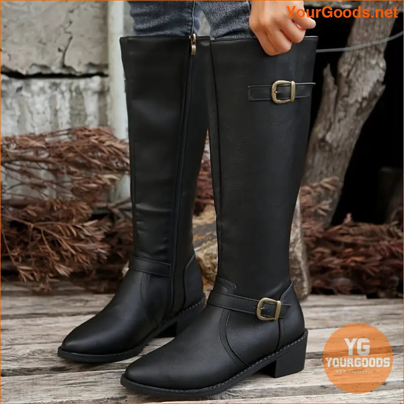 Womens Stylish Chunky Heel Buckle Boots - YourGoods Online Shop