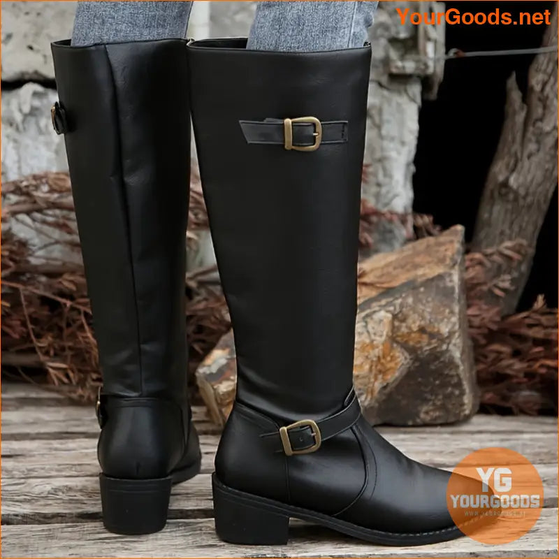 Womens Stylish Chunky Heel Buckle Boots - YourGoods Online Shop