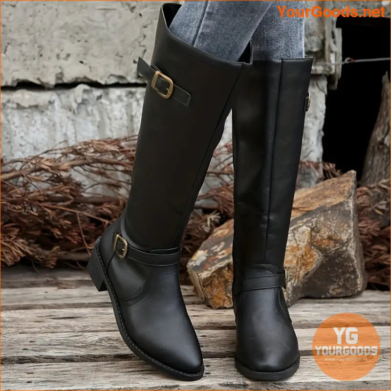 Womens Stylish Chunky Heel Buckle Boots - YourGoods Online Shop