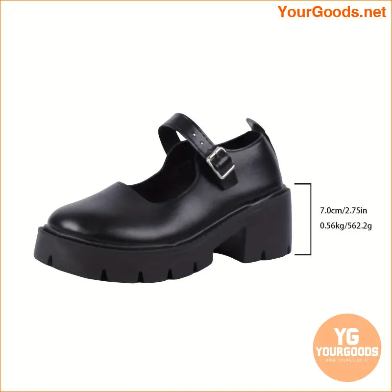 Womens Stylish Chunky Heel Loafers with Buckle Strap - YourGoods Online Shop