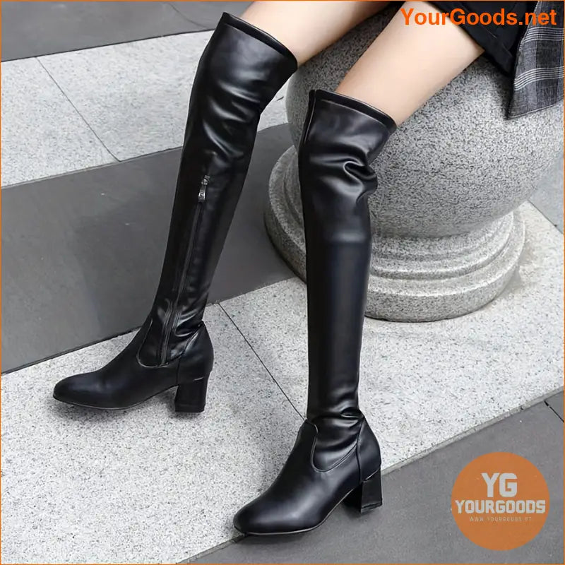 Womens Stylish Chunky Heel OverTheKnee Boots - YourGoods Online Shop