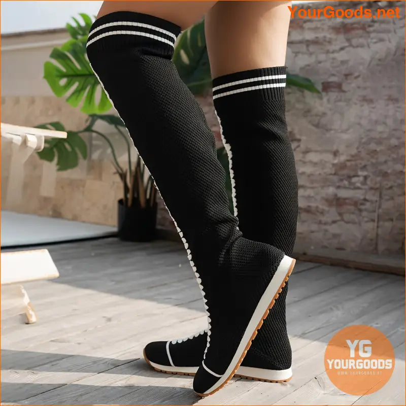 Womens Stylish Colorblock Over Knee Knitted Boots - YourGoods Online Shop