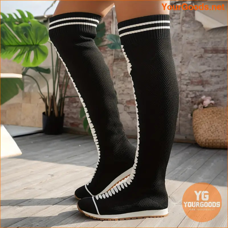 Womens Stylish Colorblock Over Knee Knitted Boots - YourGoods Online Shop