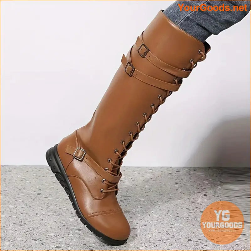 Womens Stylish Faux Leather LaceUp Boots - YourGoods Online Shop