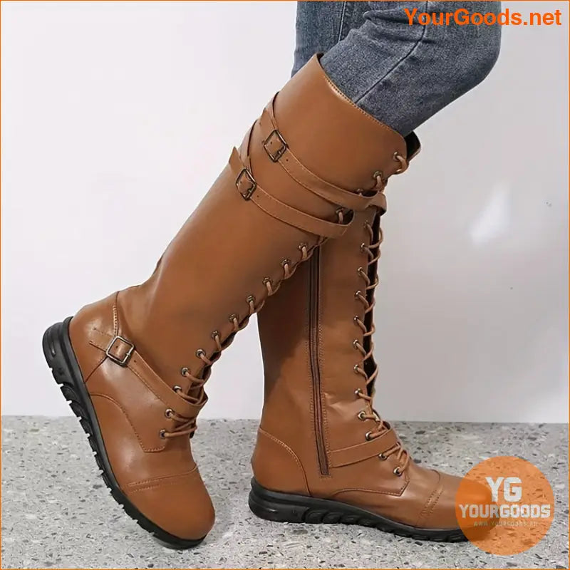 Womens Stylish Faux Leather LaceUp Boots - YourGoods Online Shop