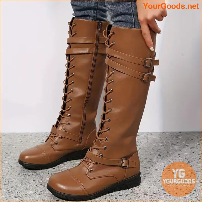 Womens Stylish Faux Leather LaceUp Boots - YourGoods Online Shop