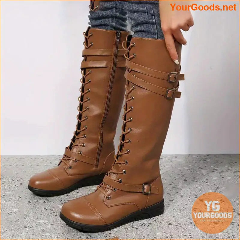 Womens Stylish Faux Leather LaceUp Boots - YourGoods Online Shop