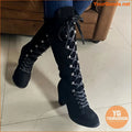 Womens Stylish KneeHigh LaceUp Chunky Heel Boots - YourGoods Online Shop