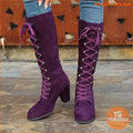 Womens Stylish KneeHigh LaceUp Chunky Heel Boots - YourGoods Online Shop