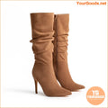 Womens Stylish KneeHigh Pleated Dress Boots with Zipper - YourGoods Online Shop