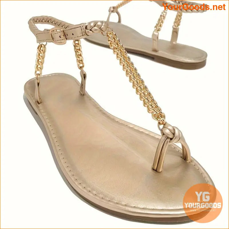 Womens Stylish Metal Chain Ankle Strap Sandals - YourGoods Online Shop