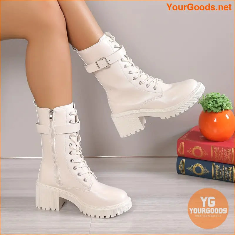 Womens Stylish MidCalf Chunky Heel LaceUp Boots - YourGoods Online Shop