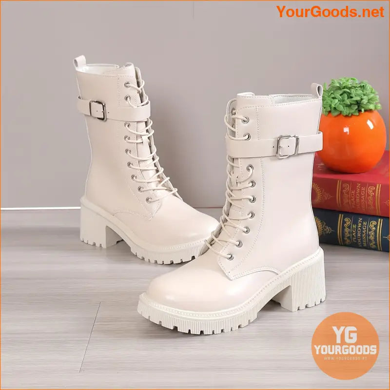 Womens Stylish MidCalf Chunky Heel LaceUp Boots - YourGoods Online Shop