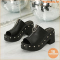 Womens Stylish Platform Sandals with Studded Front Zip - YourGoods Online Shop