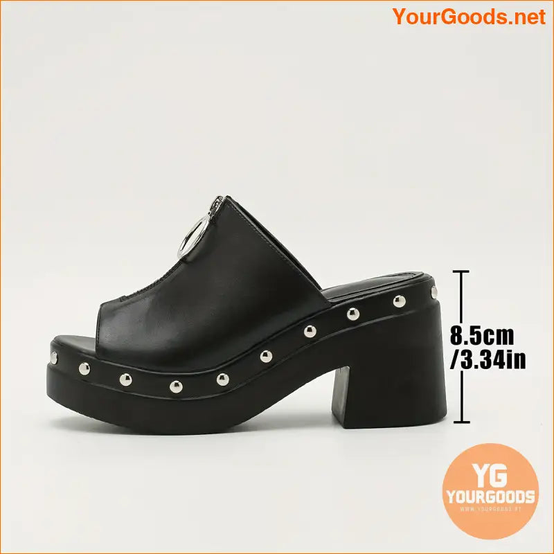 Womens Stylish Platform Sandals with Studded Front Zip - YourGoods Online Shop