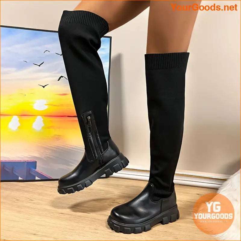 Womens Stylish Solid Color Over Knee Boots - YourGoods Online Shop