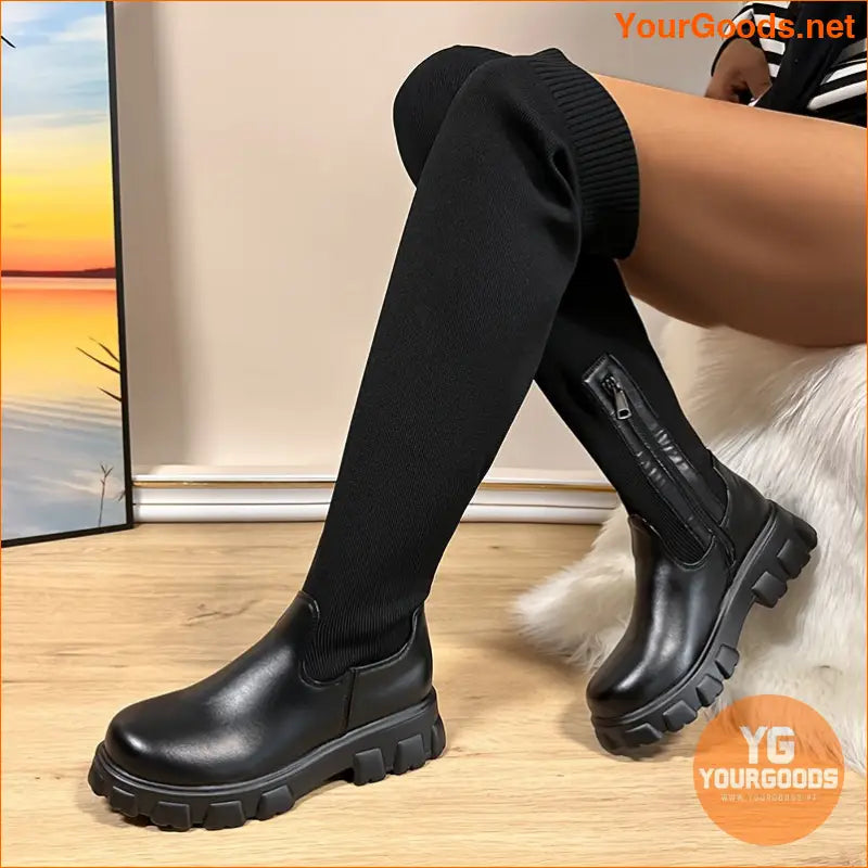 Womens Stylish Solid Color Over Knee Boots - YourGoods Online Shop