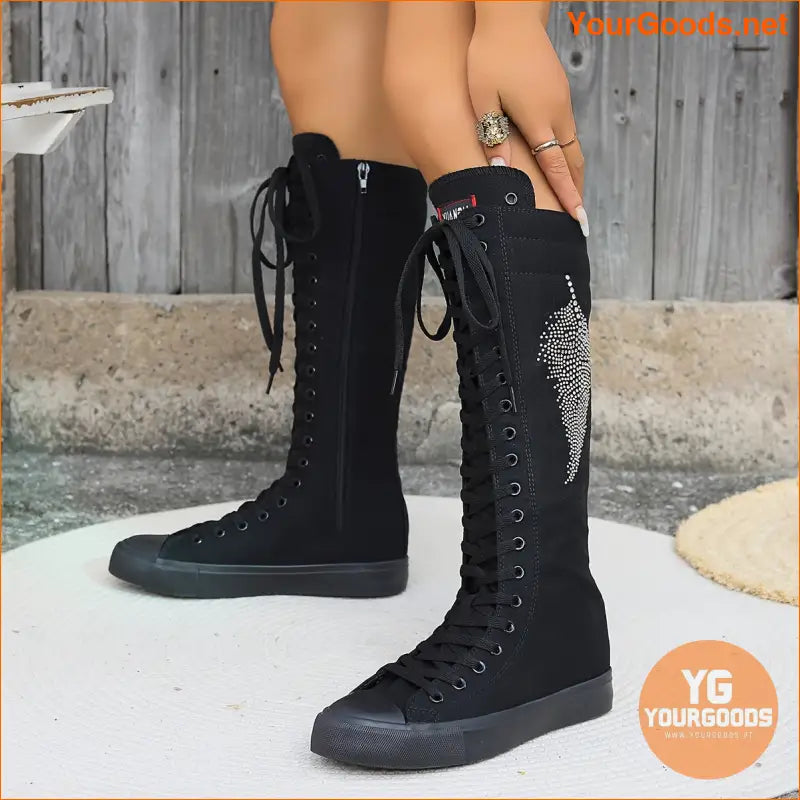 Womens ThighHigh Comfortable Canvas Boots with Zipper - YourGoods Online Shop