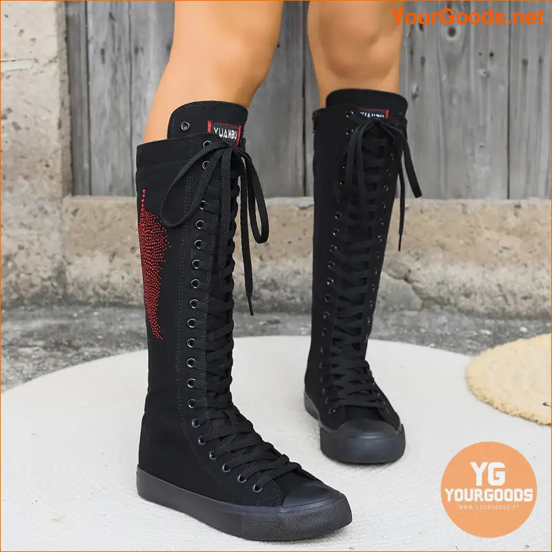 Womens ThighHigh Comfortable Canvas Boots with Zipper - YourGoods Online Shop